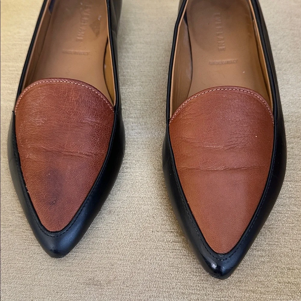 Everlane The Modern Point Loafers in a black and brown two-tone leather Size 7